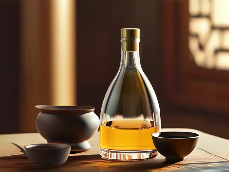 专业品酒师在光线照射下观察白酒色泽的品鉴场景