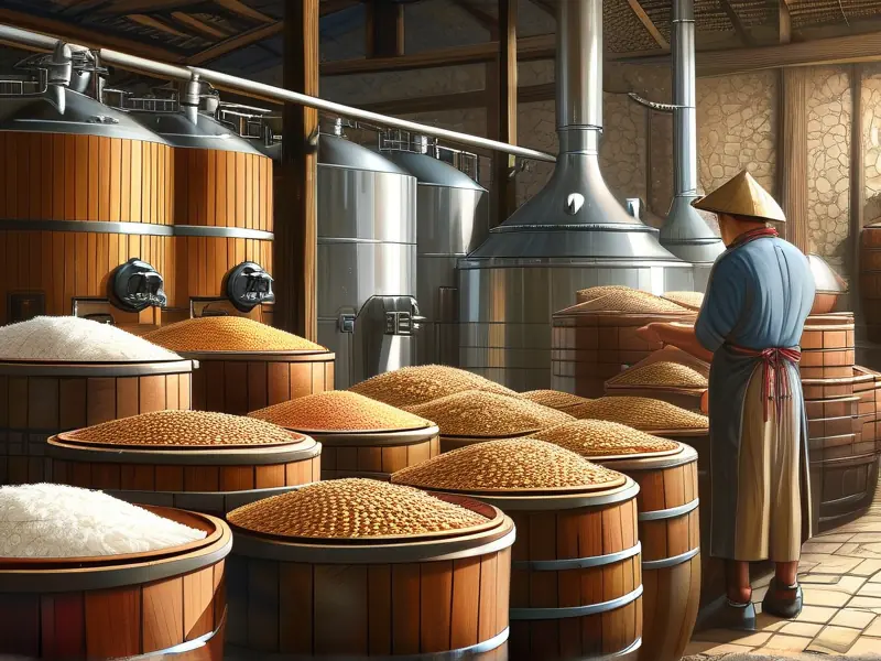 传统白酒酿造原料展示与发酵过程