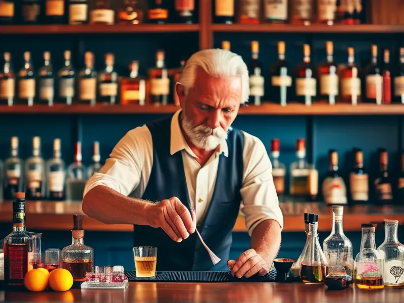 专业调酒师进行白酒调酒工艺操作现场