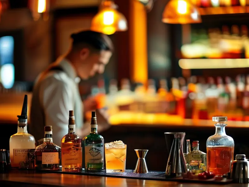 调酒师调制白酒鸡尾酒