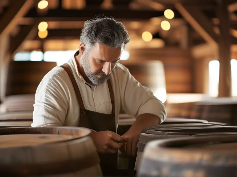 酿酒师检查白酒发酵过程