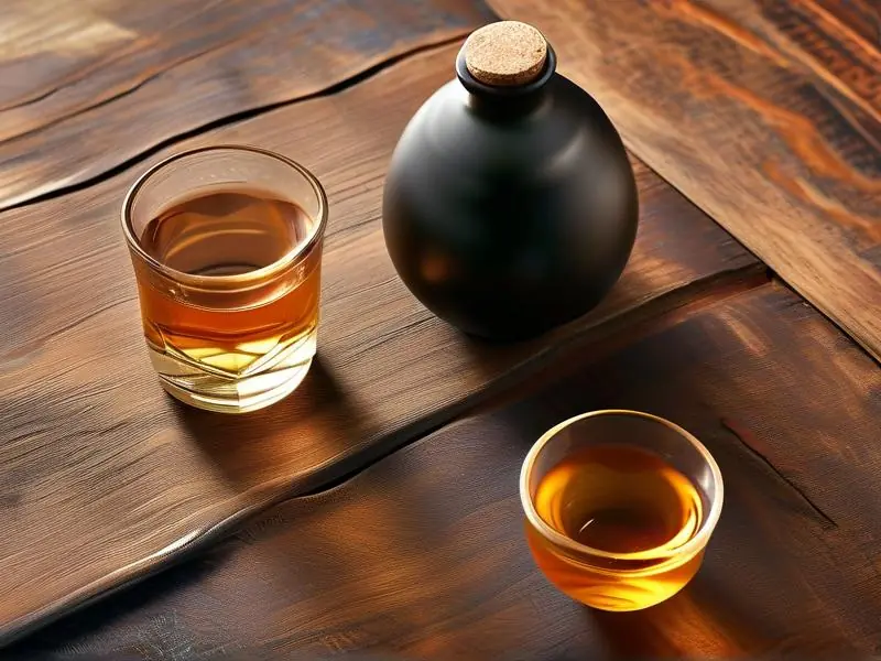 真假陈年白酒对比图：左侧为自然陈酿白酒，右侧为人工做旧白酒