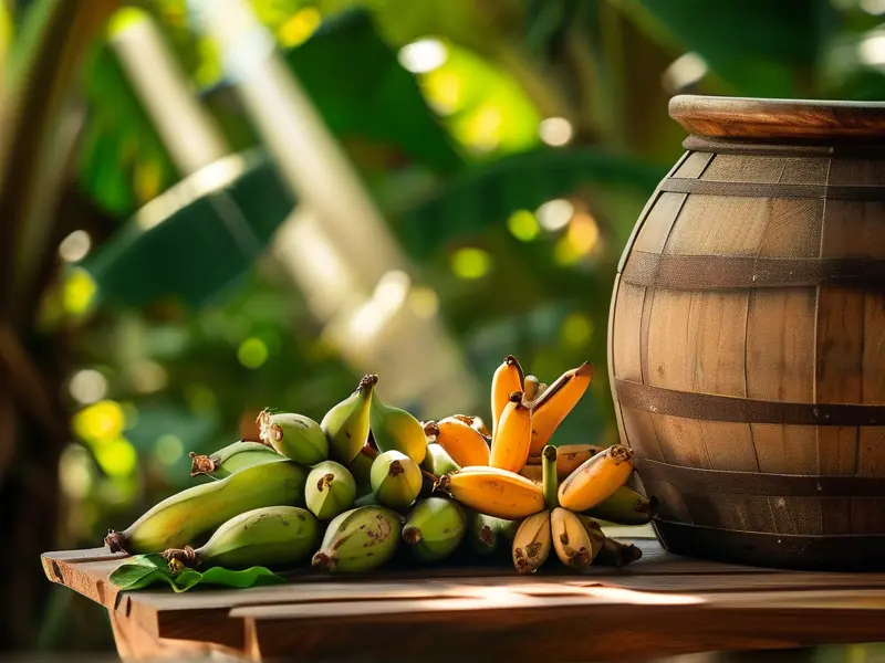 新鲜芭蕉与酿酒器具准备制作芭蕉酒