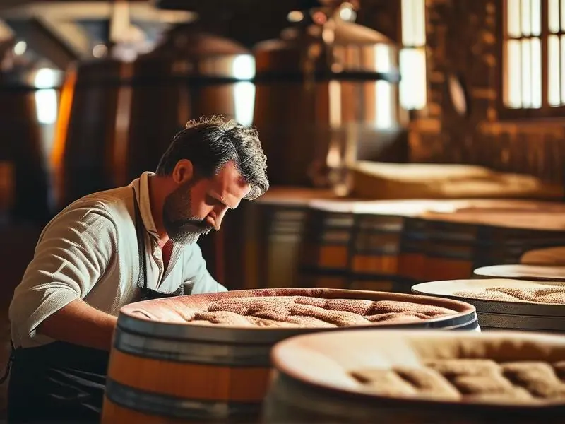 酿酒师检查半固态发酵过程