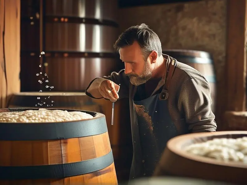 酿酒师测量半固态发酵温度现场图