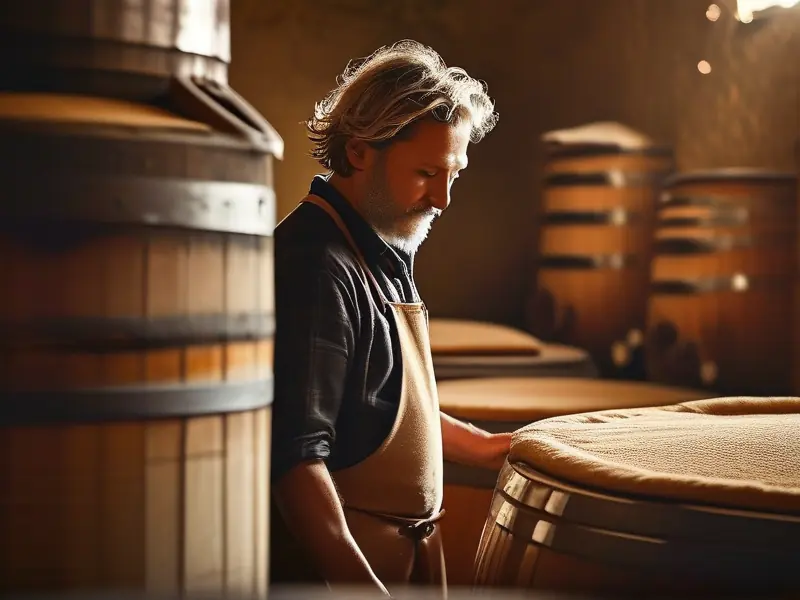 酿酒师检查包谷酒发酵过程