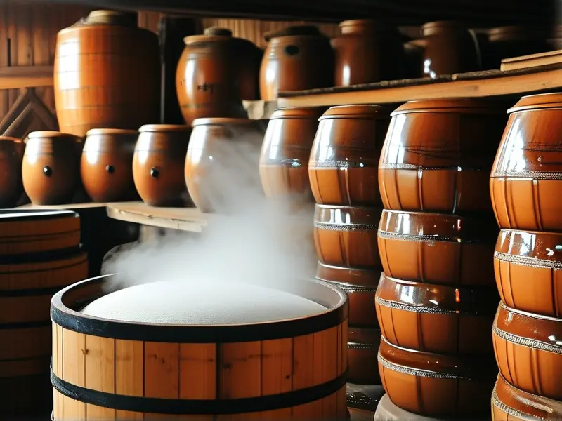 北大仓酒传统酿造技艺实拍：老师傅操作木甑蒸粮工序