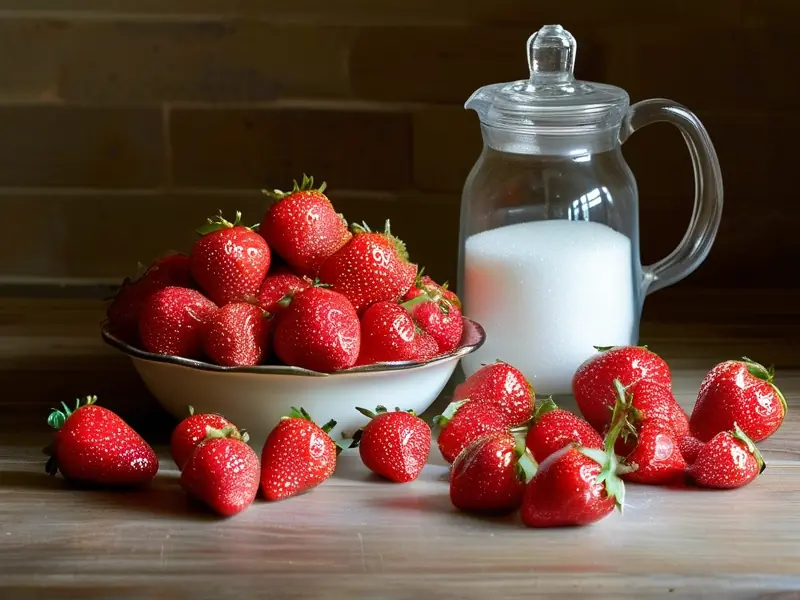 草莓水果酒制作原料和工具展示