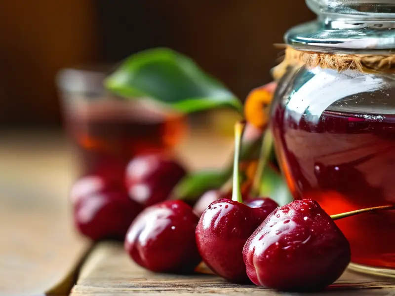 新鲜车厘子与自制车厘子酒酿造过程