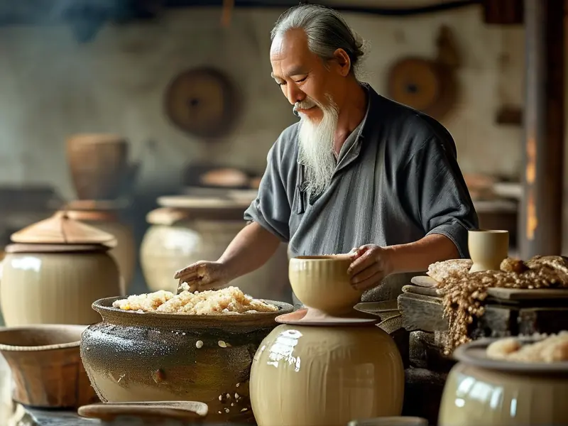 传统米酒酿造过程实拍