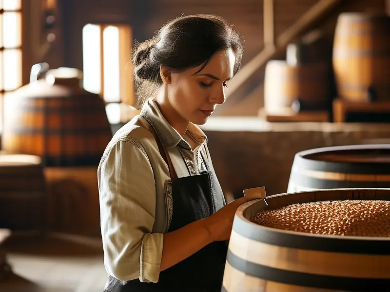 酿酒师检查纯粮白酒发酵过程