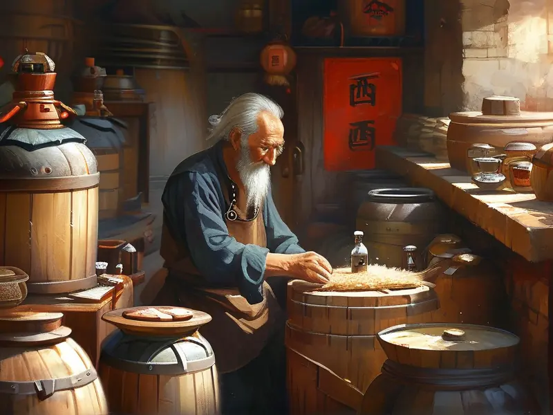 老酿酒师用传统工艺酿造纯粮原浆酒