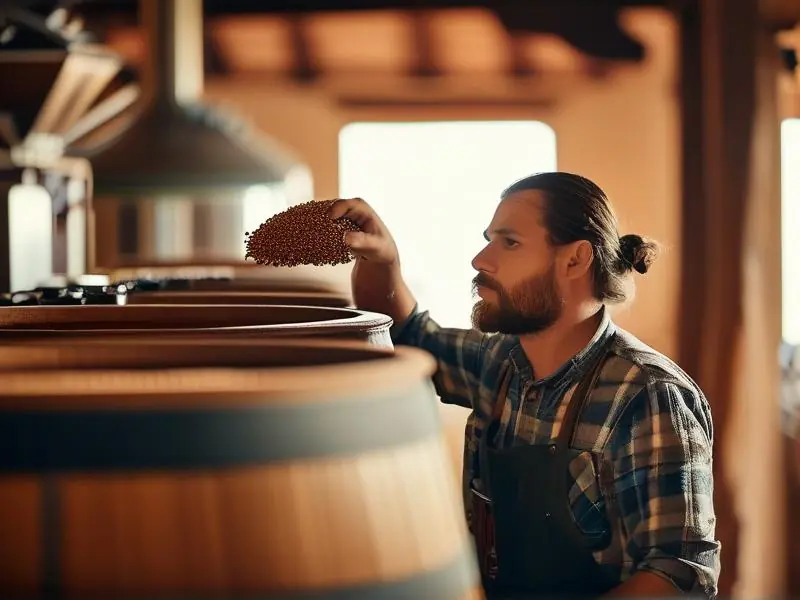 酿酒师检查纯粮食酒发酵过程