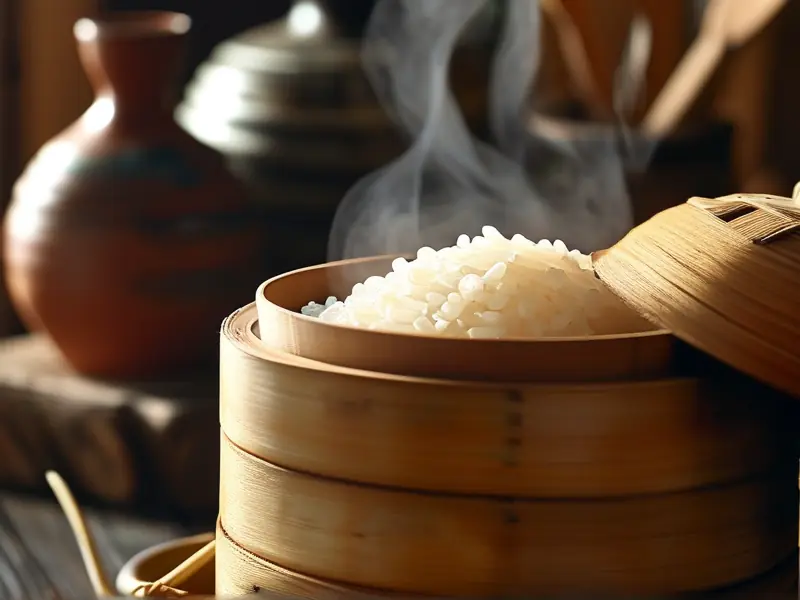 传统大米蒸煮工艺实拍图