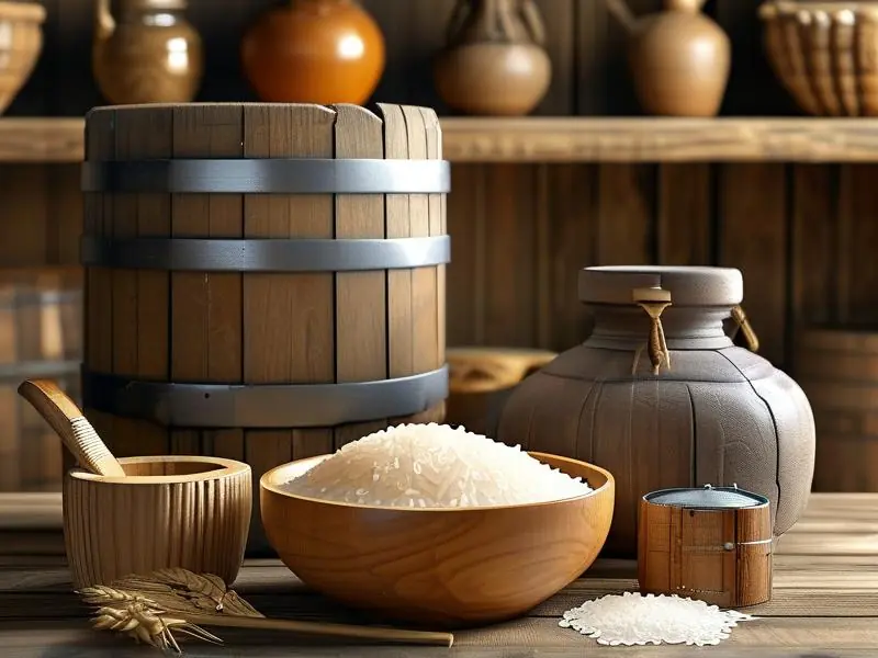 大米酿酒原料与工具展示