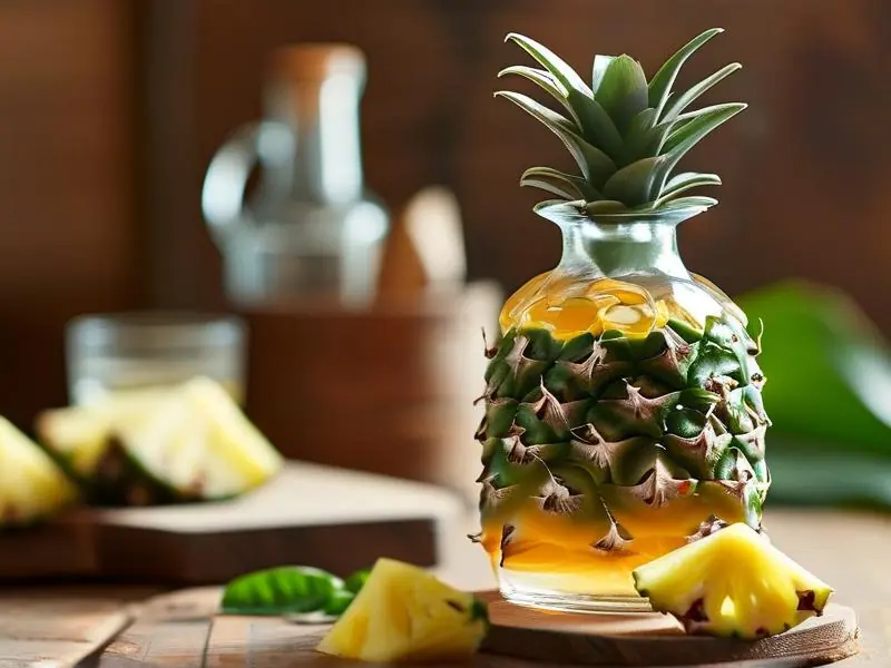 大树菠萝切片与白酒在玻璃罐中浸泡的特写照片