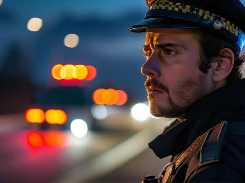 交警对酒驾嫌疑人进行现场酒精检测