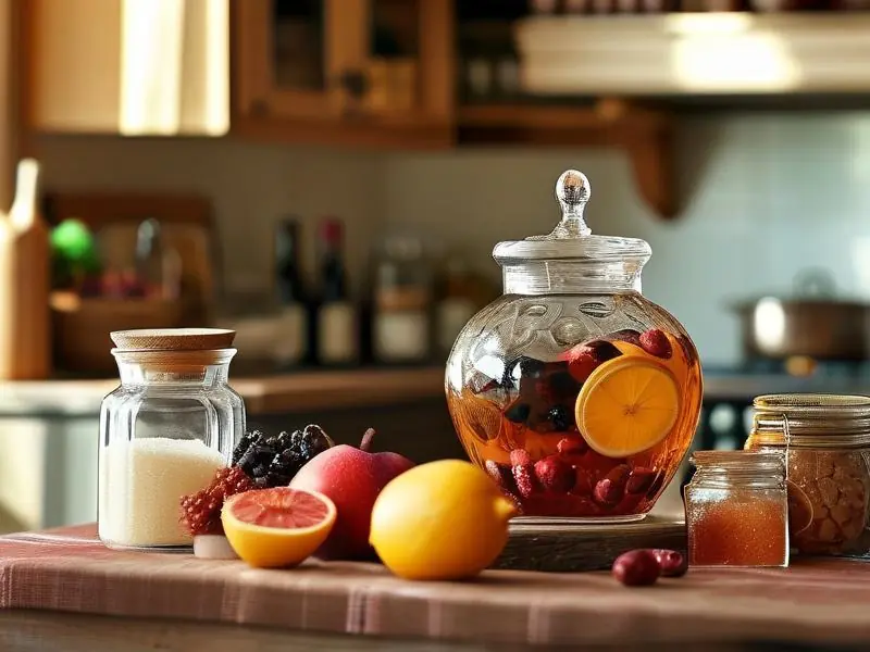 家庭自制低度酒原料准备与发酵过程示意图