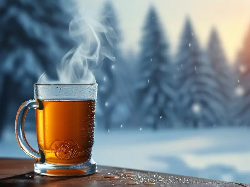 冬季饮用的冬酿酒,琥珀色酒液冒着热气