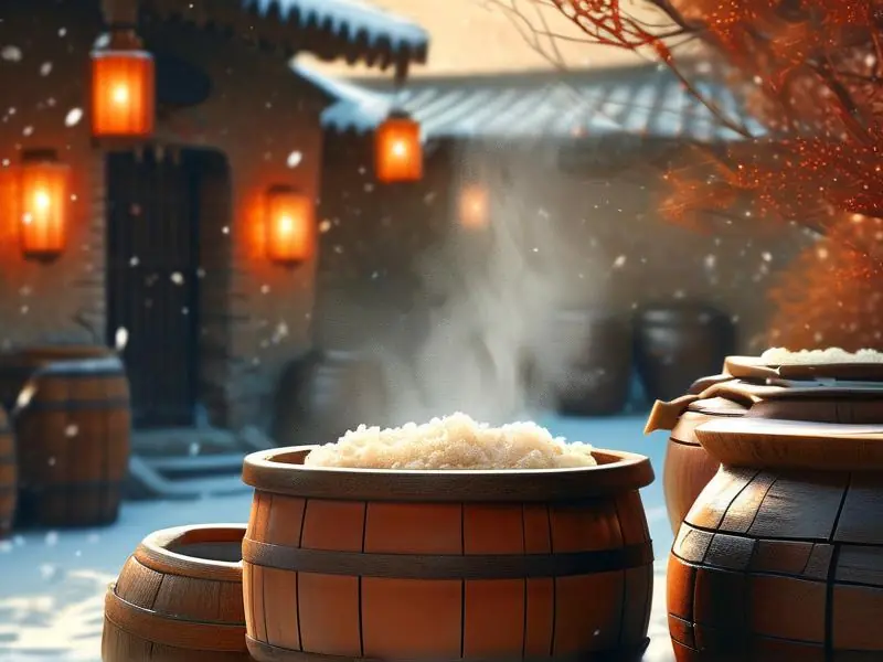 传统冬季家庭酿酒过程实景