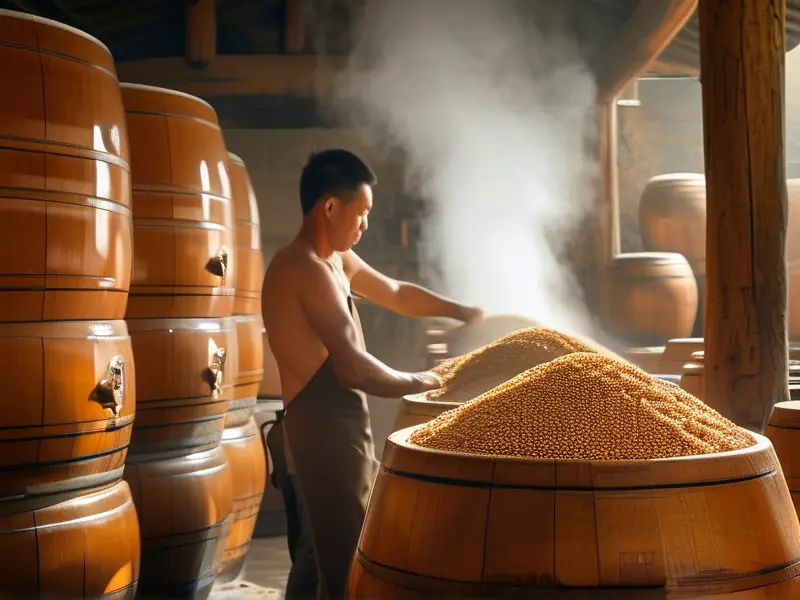 高粱固态发酵酿酒工艺现场实拍