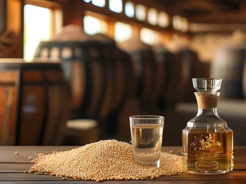 粮食与成品酒的实物比例展示图