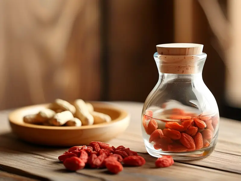 杜仲药酒原料与泡制器具展示