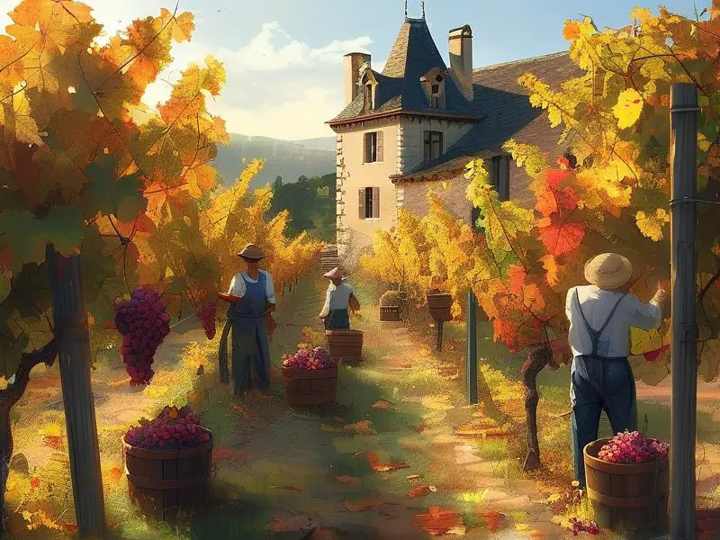法国葡萄园手工采摘葡萄的丰收场景