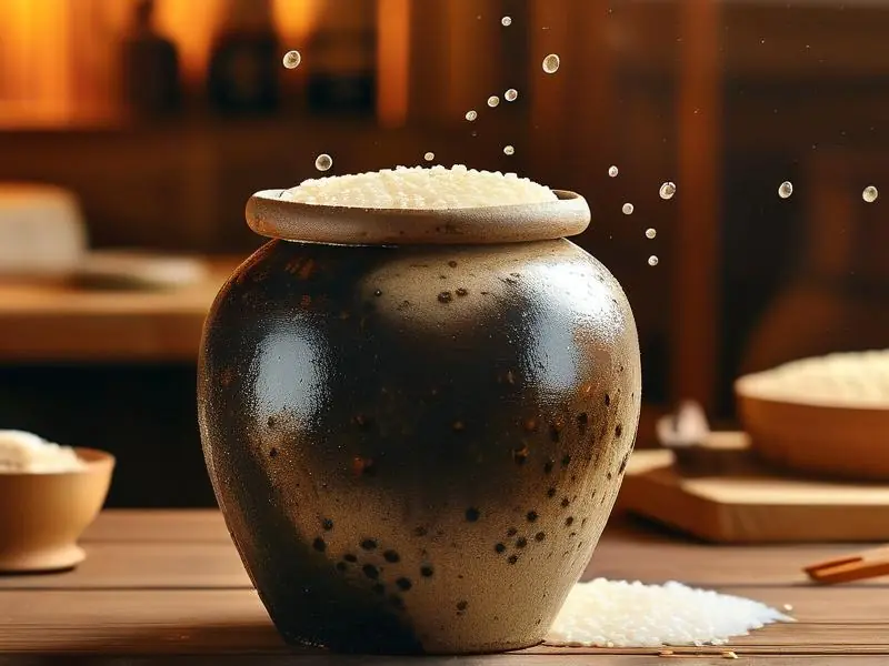 传统陶缸发酵米酒过程实拍图