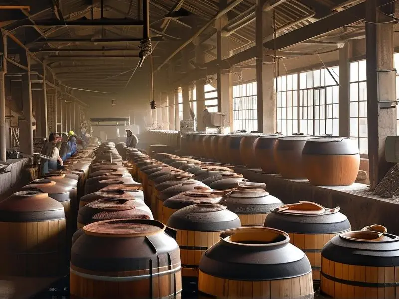 方正酿酒总厂传统酿酒车间工作场景