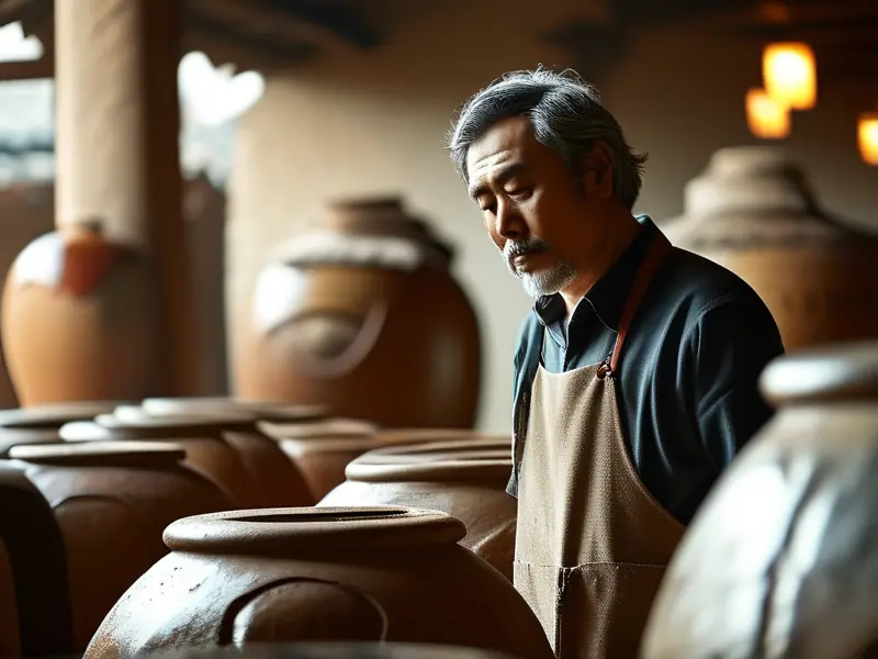 酿酒师检查凤香型白酒发酵过程