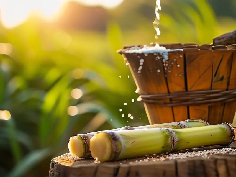 甘蔗酒制作过程：压榨甘蔗汁并准备发酵