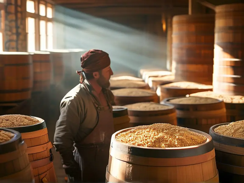 酿酒师检查高粱发酵过程