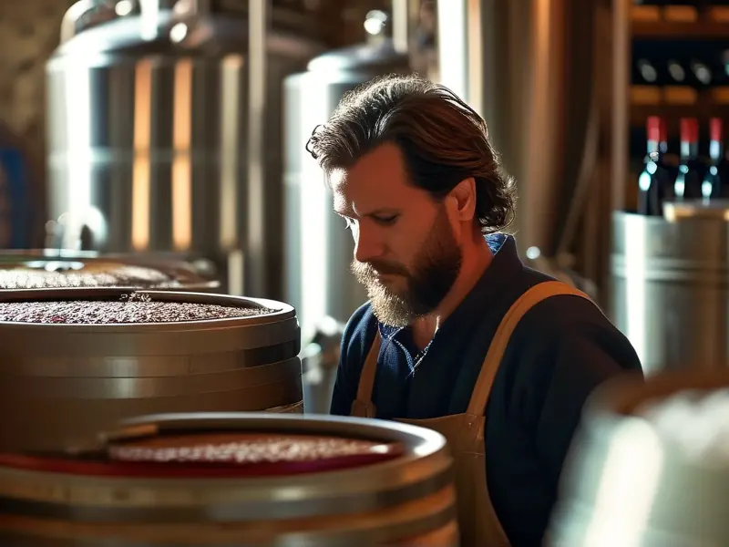 酿酒师检查高度酒发酵过程