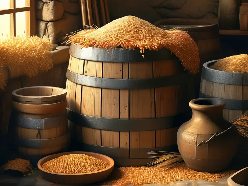 高粱与其他谷物混合酿酒的场景