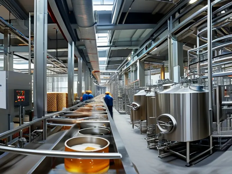 工业啤酒酿造生产线实景图