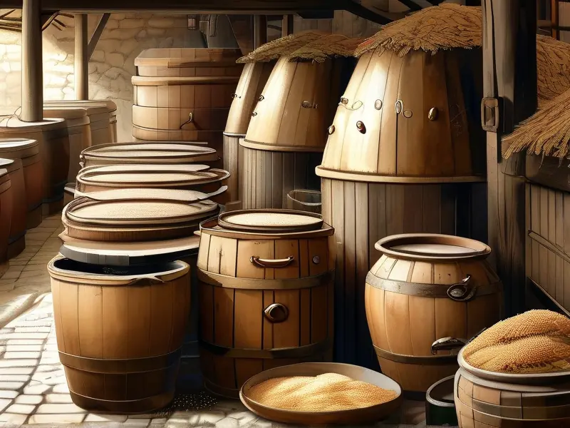 古代粮食酿酒传统工艺展示图