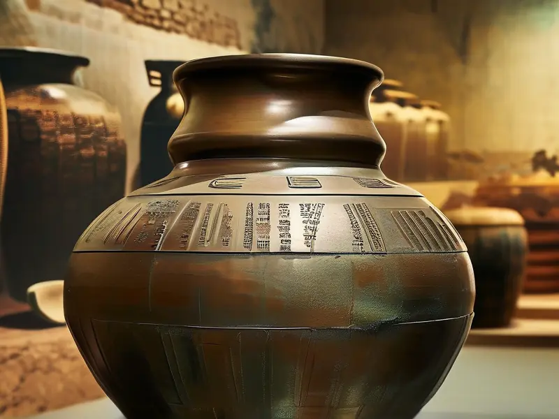 古代青铜酒器与陶制酒坛实物对比图