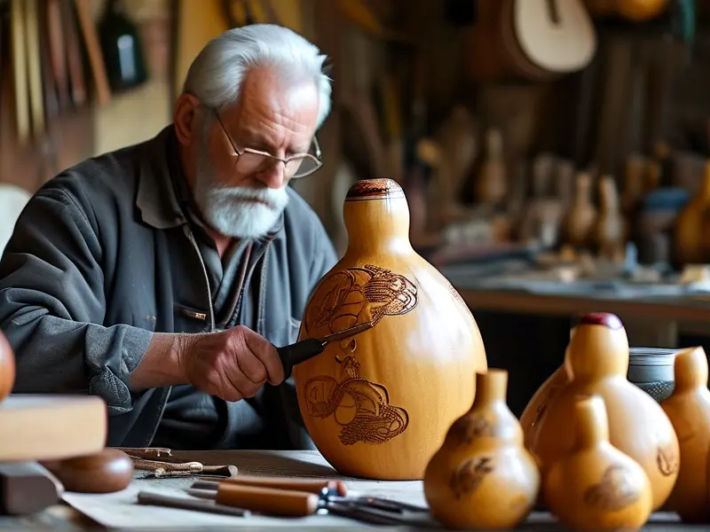老匠人雕刻酒葫芦的传统工艺