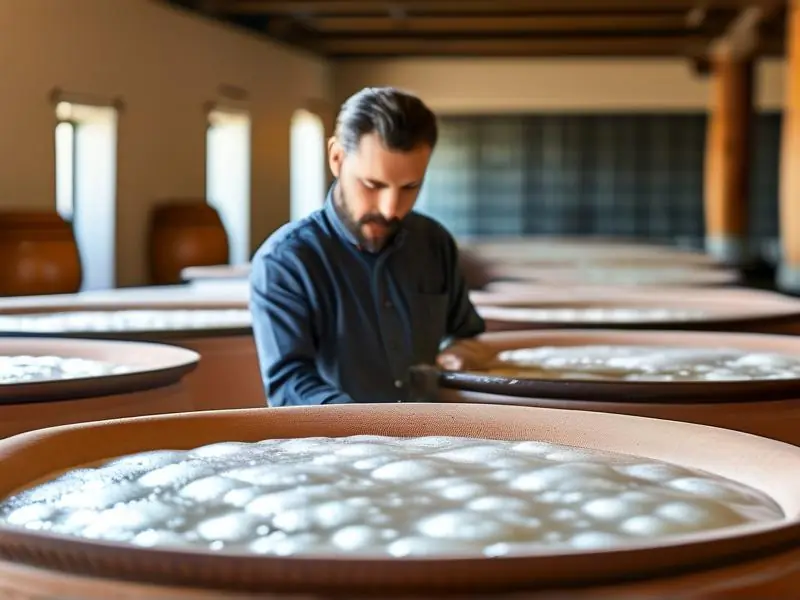 酿酒师检查固态发酵酒醅状态