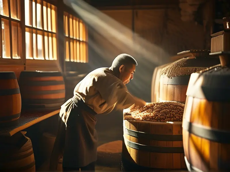 传统酿酒师傅演示古法酿酒工艺