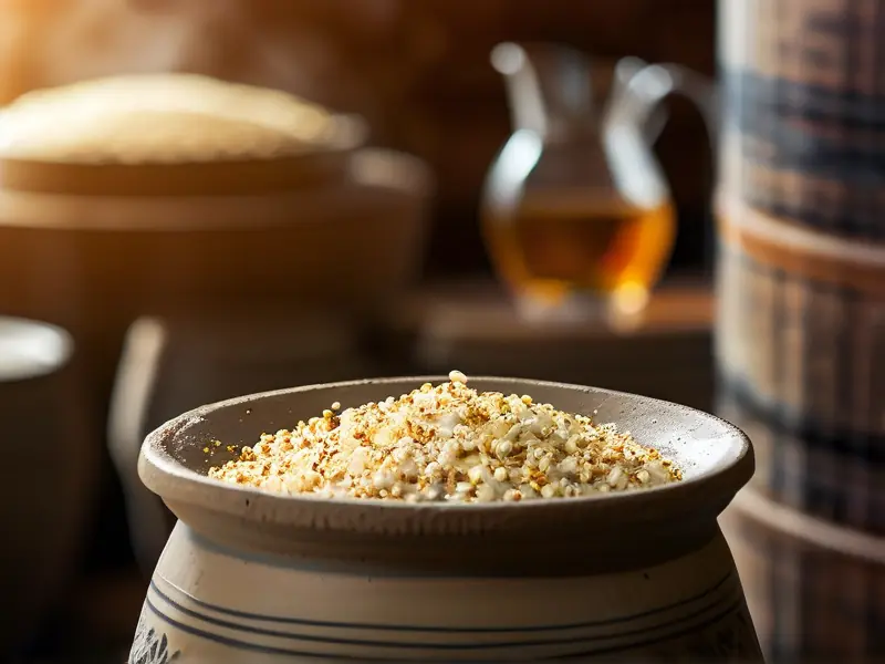 桂花与糯米混合发酵过程实拍图