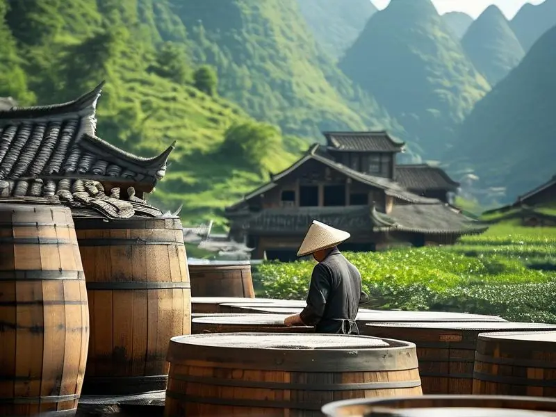 贵州传统酿酒作坊的工人在酿酒