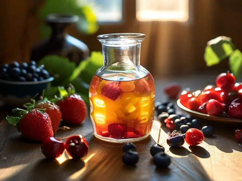 自制果酒原料与成品展示