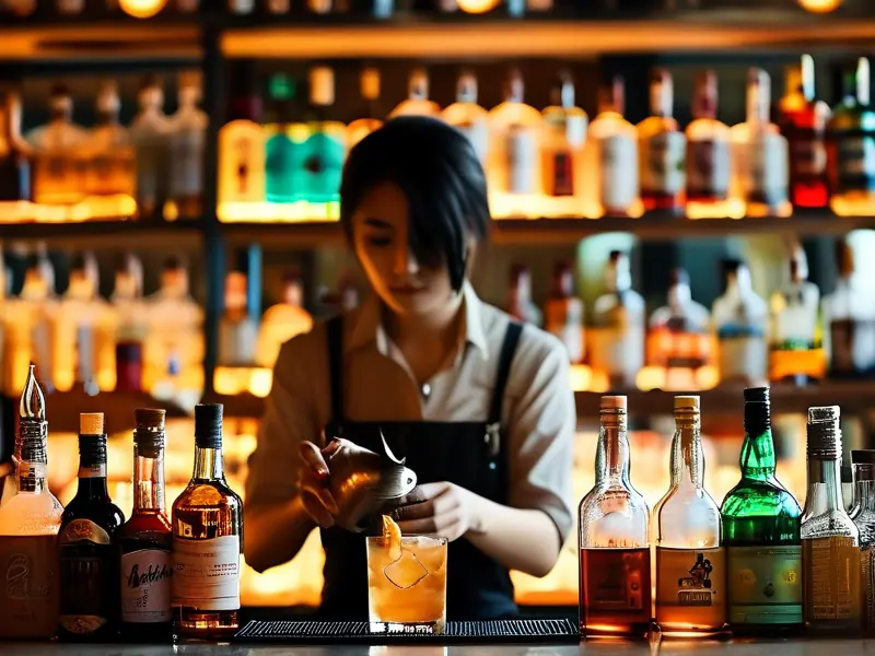 杭州调酒学校培训现场,专业调酒师正在调制鸡尾酒