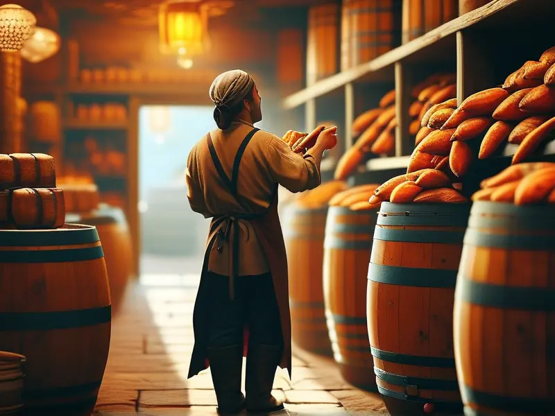 酿酒师检查红薯干发酵过程