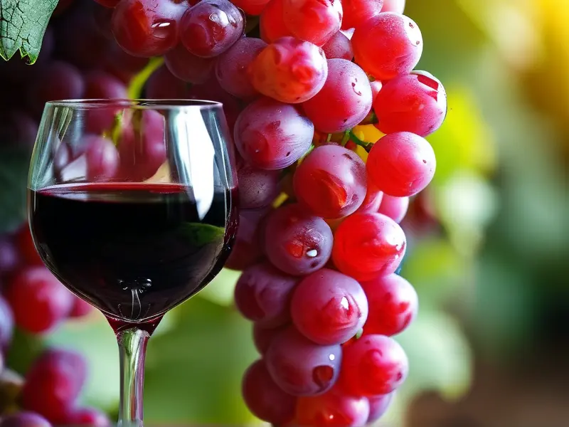 新鲜红提子与红提子酒对比图