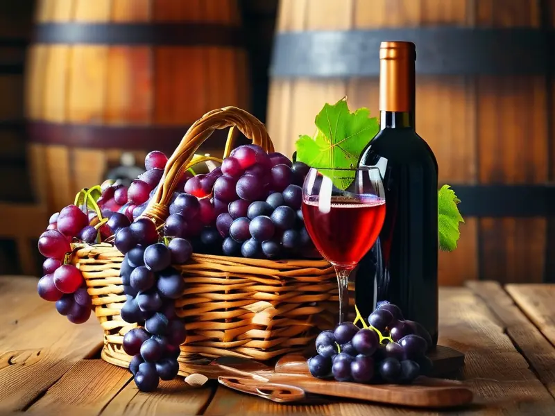 新鲜葡萄和自制红酒