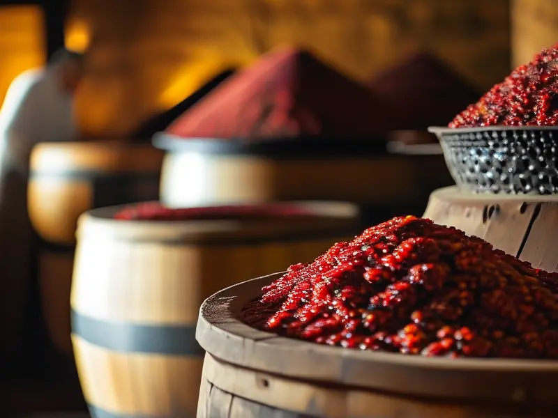 酿酒师检查红曲酒发酵过程实拍