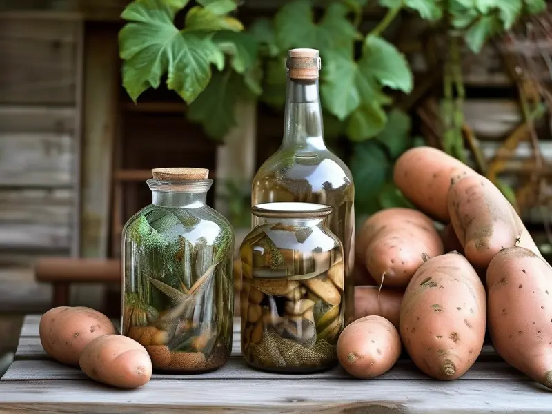 家庭自制红薯酿酒原料与成品展示